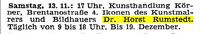 Hinweis auf Ausstellung von Horst Rumstedt, FAZ vom 12.11.1982